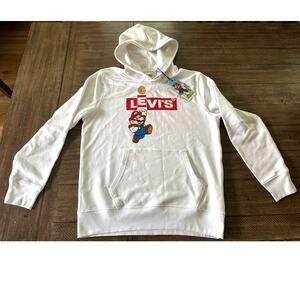 Levi’s x Nintendo Super Mario Hoodie White Mario Graphic NWT Size Small